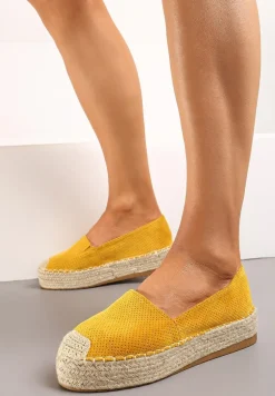 Żółte Casualowe Espadryle na Grubej Podeszwie Ozdobionej Plecionką Honorelle