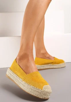 Żółte Casualowe Espadryle na Grubej Podeszwie Ozdobionej Plecionką Honorelle