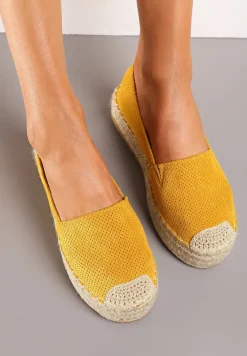 Żółte Casualowe Espadryle na Grubej Podeszwie Ozdobionej Plecionką Honorelle
