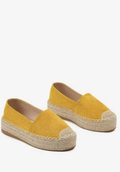 Żółte Casualowe Espadryle na Grubej Podeszwie Ozdobionej Plecionką Honorelle