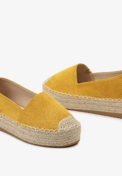 Żółte Casualowe Espadryle na Grubej Podeszwie Ozdobionej Plecionką Honorelle