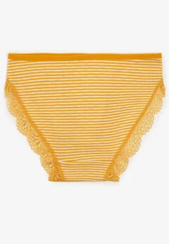 Żółte Figi Majtki z Bawełny Ozdobione Koronką Pilles