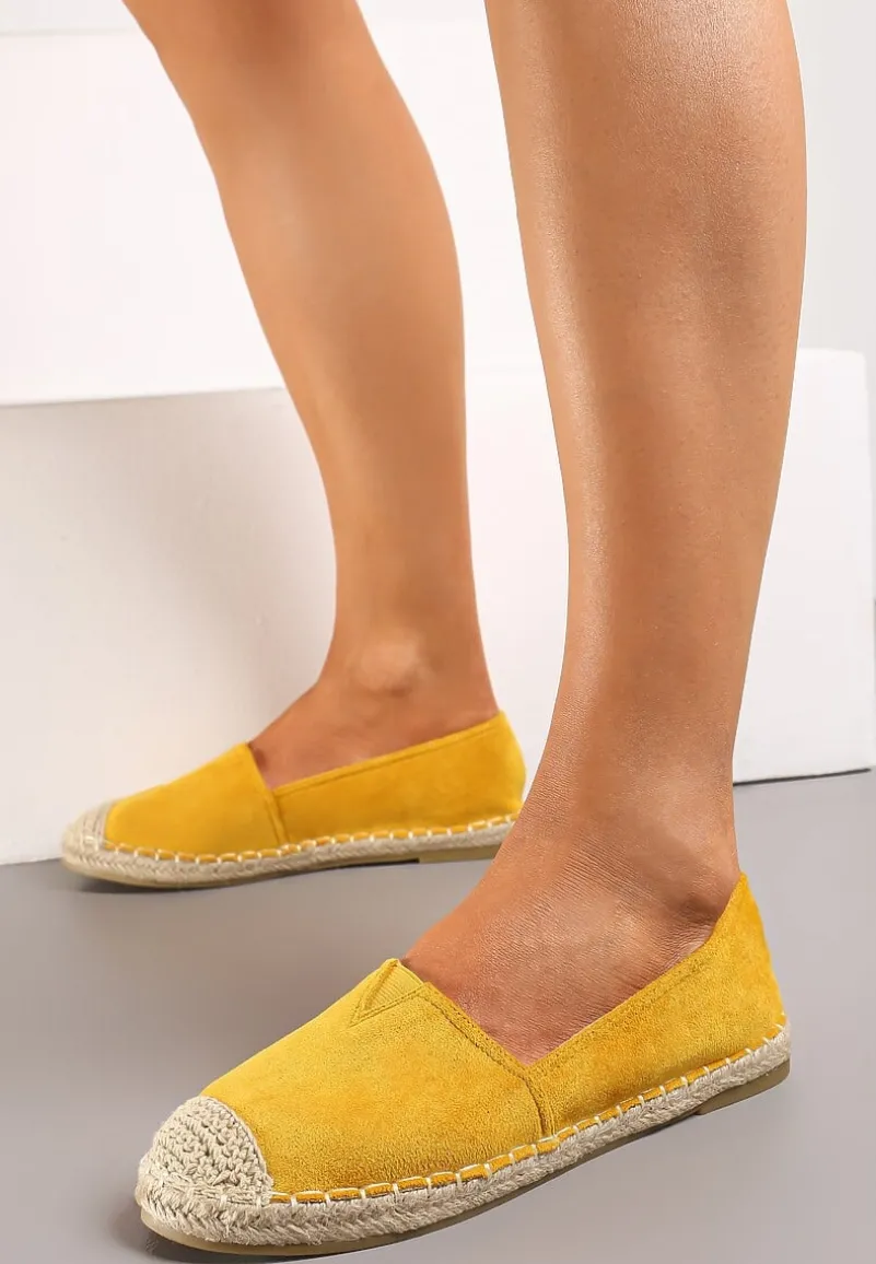 Żółte Klasyczne Espadryle na Płaskiej Plecionej Podeszwie Kavissa