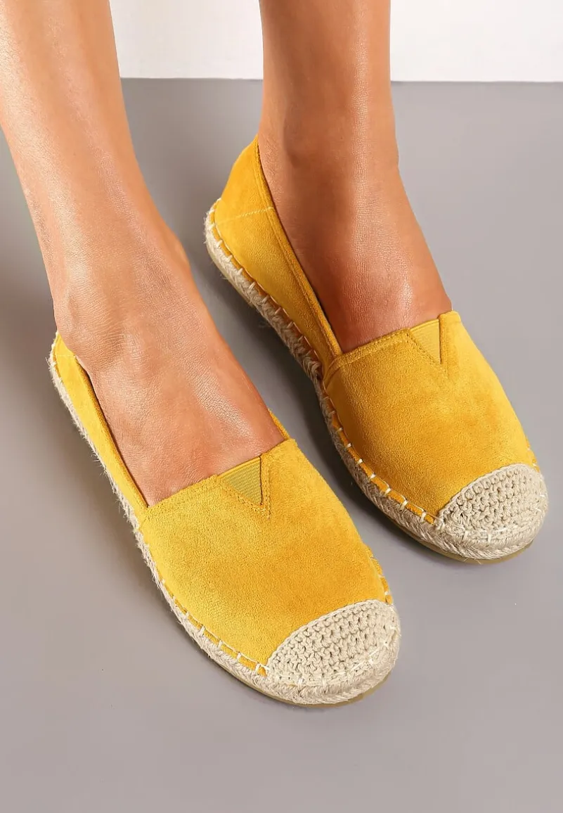 Żółte Klasyczne Espadryle na Płaskiej Plecionej Podeszwie Kavissa