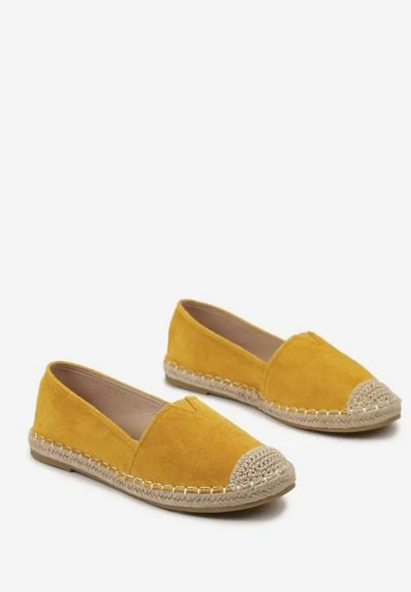 Żółte Klasyczne Espadryle na Płaskiej Plecionej Podeszwie Kavissa