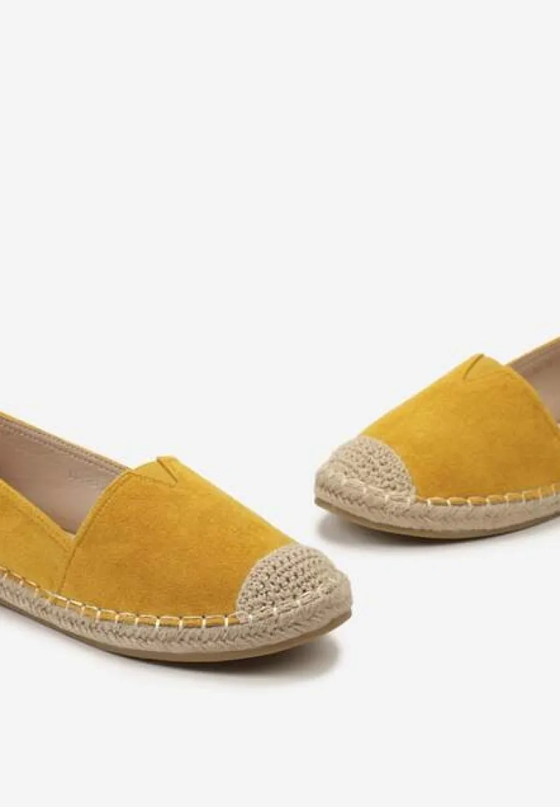 Żółte Klasyczne Espadryle na Płaskiej Plecionej Podeszwie Kavissa