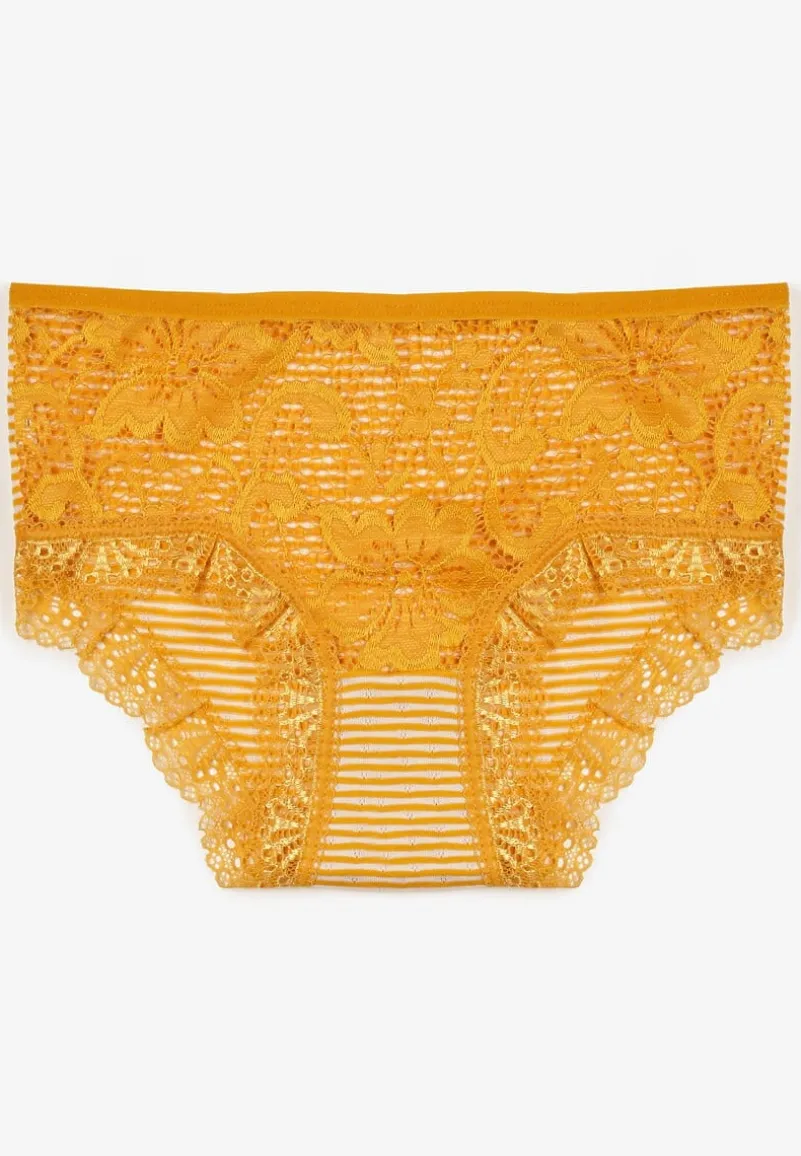 Żółte Koronkowe Majtki Figi z Bawełny Kathrin
