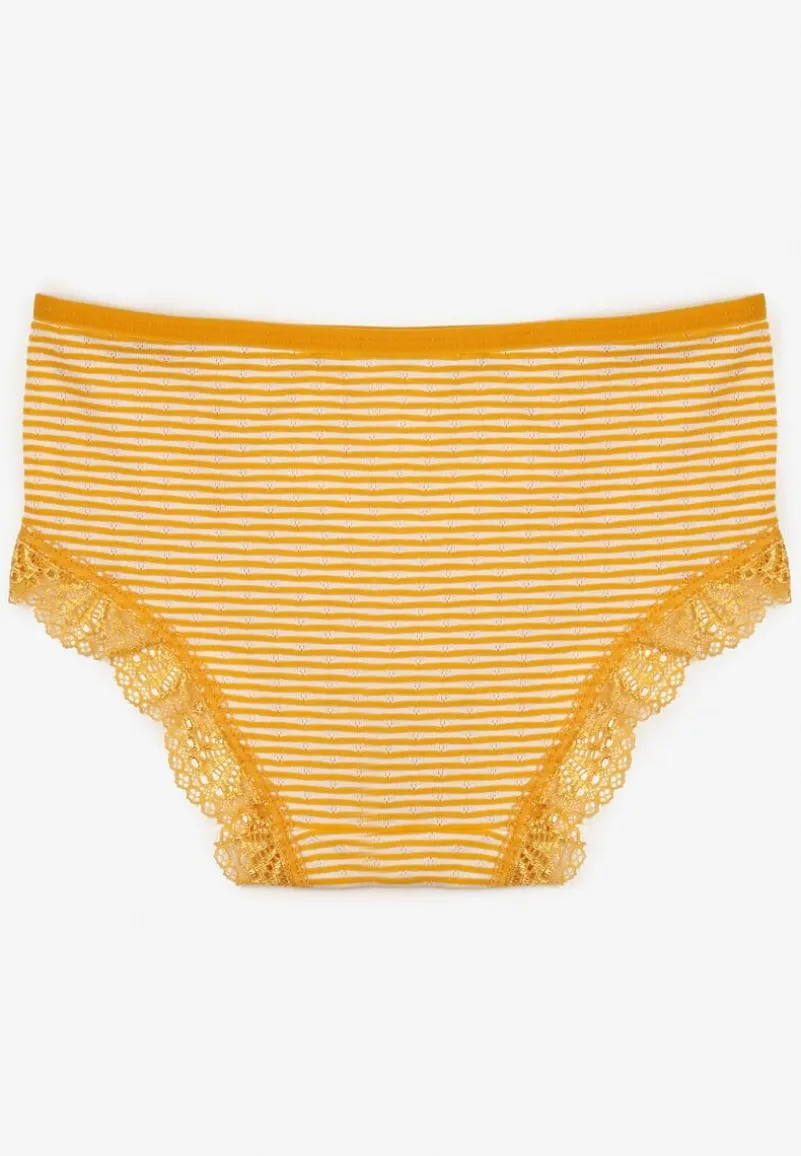 Żółte Koronkowe Majtki Figi z Bawełny Kathrin