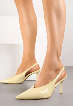Żółte Lakierowane Sandały na Szpilce Typu Slingback Addoxie