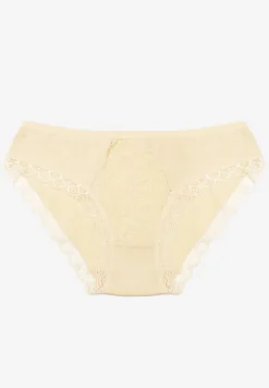 Żółte Majtki Typu Figi z Bawełny Ozdobione Koronką Blikaria