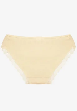 Żółte Majtki Typu Figi z Bawełny Ozdobione Koronką Blikaria