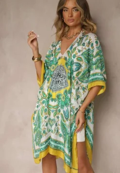 Żółte Ponczo Narzutka z Wiskozy i Jedwabiu w Stylu Boho Acera