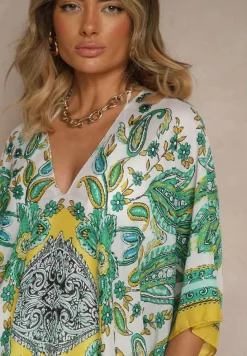 Żółte Ponczo Narzutka z Wiskozy i Jedwabiu w Stylu Boho Acera