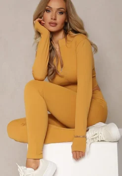 Żółte Prążkowane Legginsy z Wysokim Stanem Amokka