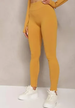 Żółte Prążkowane Legginsy z Wysokim Stanem Amokka