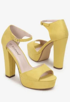 Żółte Sandały na Słupku i Platformie z Imitacji Zamszu Yalenia