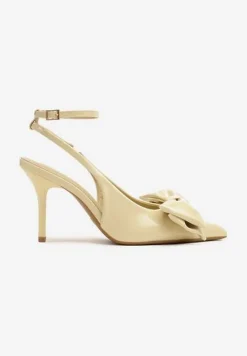 Żółte Sandały na Szpilce Vices z Dużą Kokardką Bez Pięty Velozia