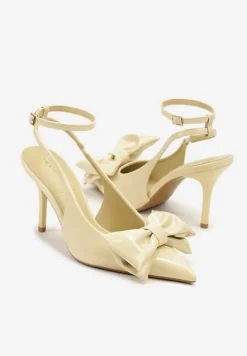 Żółte Sandały na Szpilce Vices z Dużą Kokardką Bez Pięty Velozia