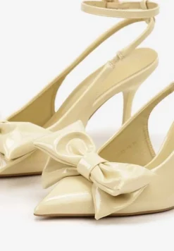 Żółte Sandały na Szpilce Vices z Dużą Kokardką Bez Pięty Velozia