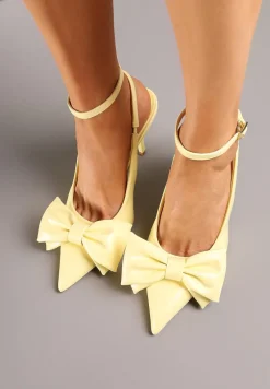 Żółte Sandały Vices na Szpilce Slingback Ozdobione Kokardą Tilvanea