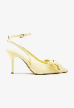 Żółte Sandały Vices na Szpilce Slingback Ozdobione Kokardą Tilvanea