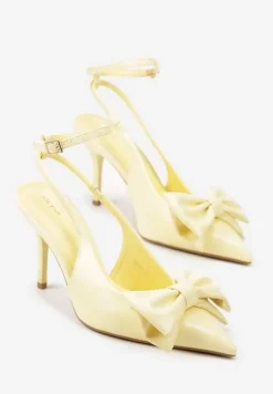 Żółte Sandały Vices na Szpilce Slingback Ozdobione Kokardą Tilvanea