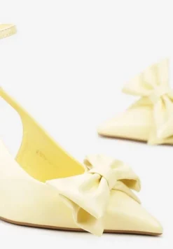 Żółte Sandały Vices na Szpilce Slingback Ozdobione Kokardą Tilvanea