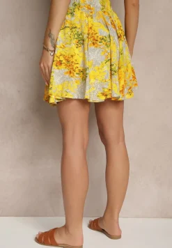 Żółte Spódnico-Szorty High Waist w Kwiaty Sunevra