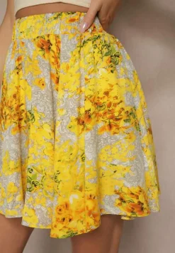 Żółte Spódnico-Szorty High Waist w Kwiaty Sunevra