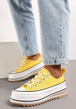 Żółte Trampki na Ozdobnej Platformie ze Sznurowaniem Moonoria