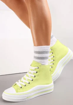 Żółte Trampki z Wysoką Cholewką na Platformie Layun