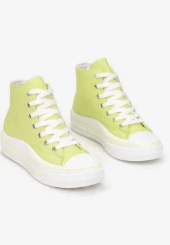 Żółte Trampki z Wysoką Cholewką na Platformie Layun