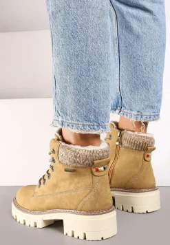 Żółte Traperki Ocieplane Ozdobione Dzianinową Wstawką Evirima