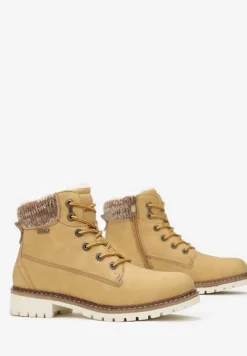 Żółte Traperki Ocieplane Ozdobione Dzianinową Wstawką Evirima