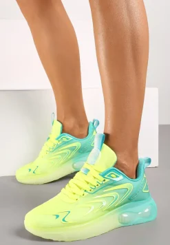 Żółto-Zielone Buty Sportowe Sneakersy na Płaskiej Podeszwie ze Sznurowaniem Risannie