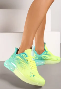 Żółto-Zielone Buty Sportowe Sneakersy na Płaskiej Podeszwie ze Sznurowaniem Risannie