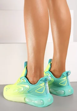 Żółto-Zielone Buty Sportowe Sneakersy na Płaskiej Podeszwie ze Sznurowaniem Risannie