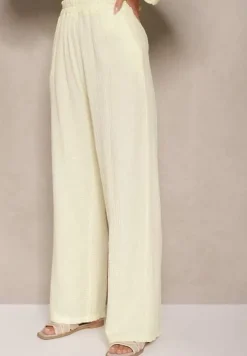 Żółty Bawełniany Komplet Muślinowy Oversize z Koszulą i Szerokimi Spodniami Ziorina