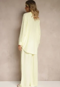 Żółty Bawełniany Komplet Spodnie o Szerokim Kroju i Koszula Sarazira