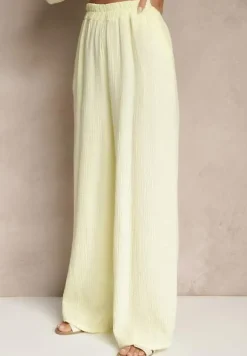 Żółty Bawełniany Komplet Spodnie o Szerokim Kroju i Koszula Sarazira