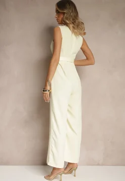 Żółty Elegancki Kombinezon z Paskiem i Ozdobną Klamrą Tilominea