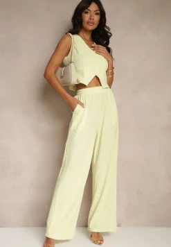 Żółty Garniturowy Komplet z Kamizelką i Szerokimi Spodniami Filondia