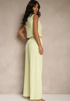 Żółty Garniturowy Komplet z Kamizelką i Szerokimi Spodniami Filondia