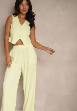 Żółty Garniturowy Komplet z Kamizelką i Szerokimi Spodniami Filondia