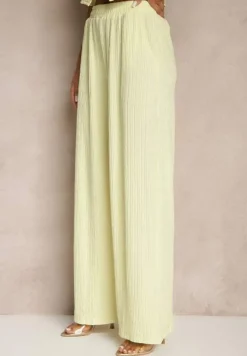 Żółty Garniturowy Komplet z Kamizelką i Szerokimi Spodniami Filondia