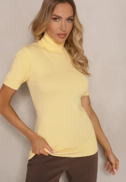 Żółty Golf z Dodatkiem Kaszmiru i Krótkim Rękawem Edirana