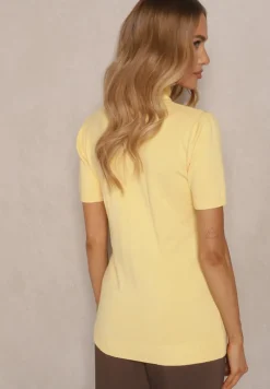 Żółty Golf z Dodatkiem Kaszmiru i Krótkim Rękawem Edirana