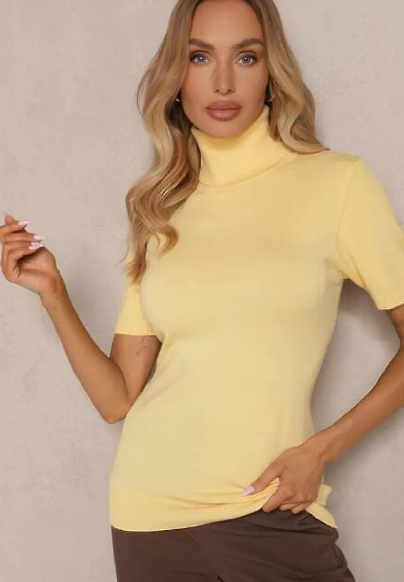 Żółty Golf z Dodatkiem Kaszmiru i Krótkim Rękawem Edirana