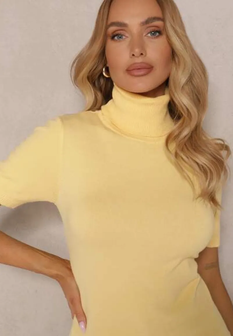 Żółty Golf z Dodatkiem Kaszmiru i Krótkim Rękawem Edirana