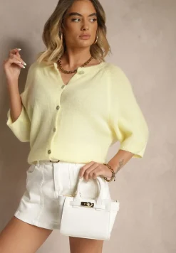 Żółty Kardigan z Rękawem 3/4 z Dodatkiem Wełny Iffarisse